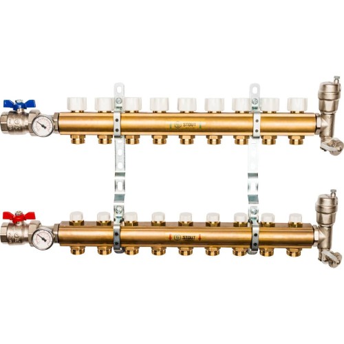 STOUT Распределительный коллектор из латуни без расходомеров 9 вых