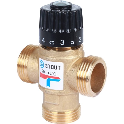 STOUT SVM-Термостатические SVM-0120-164325 STOUT Термостатический смесительный клапан для систем отопления и ГВС. G 1” M, 20-43°С KV 1,6 м3/ч