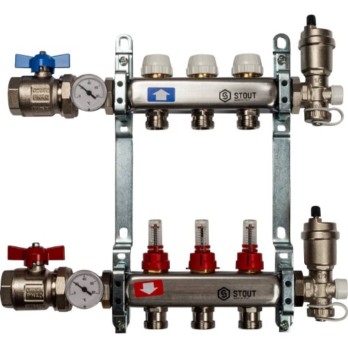 STOUT Коллектор из нержавеющей стали в сборе с расходомерами 3 вых