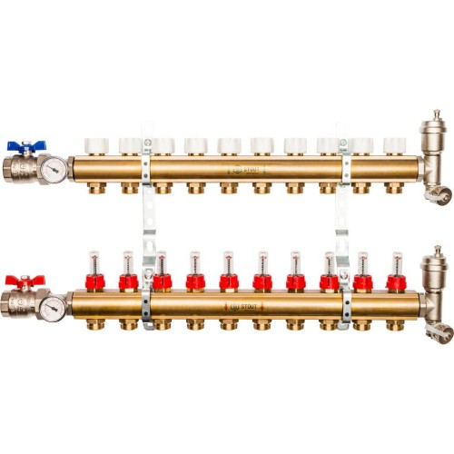 STOUT Распределительный коллектор из латуни с расходомерами 10 вых