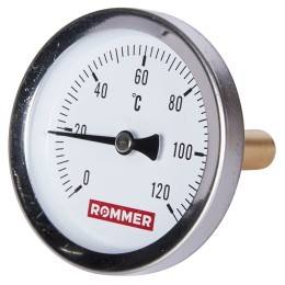 RIM-0001-635015 Термометр ROMMER биметаллический с погружной гильзой. Корпус Dn 63 мм, гильза 50 мм 1/2 , 0...120°С